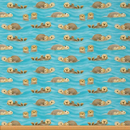 Loussiesd Otter Stoff von The Yard Süß Karikatur Wild Tier Polsterstoff für Stühle Wildlife Dekostoff für Polster und Heimwerkerprojekte Blaugrün Brown 184x150cm von Loussiesd