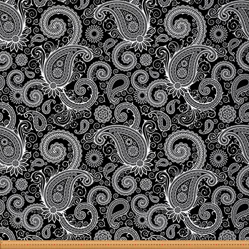 Loussiesd Paisley Stoff Meterware Boho Paisley Drucken Möbelstoff für Stühle Sofa Couch Boho Exotischer Stil Outdoor Stoff Wasserdicht Indischer Stil Dekorationsstoff 184x150cm Schwarz Weiß von Loussiesd