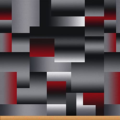 Rot/Grau/Schwarz, geometrischer Polsterstoff für Stühle, modern, abstrakte Geometrie, Outdoor-Stoff, quadratisch, rechteckig, für Polsterungen und Heimwerker-Projekte, 4,5 m, (L 460 x B 150 cm), Rot / Grau von Loussiesd