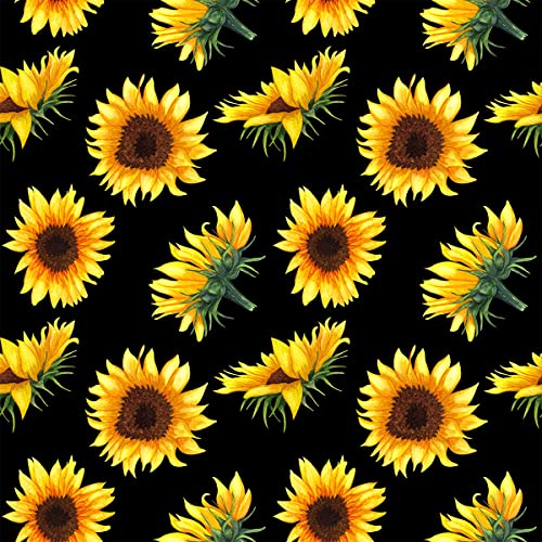 Loussiesd Sonnenblumen Outdoor Stoff,Meterware,Gartengelber Blumen Polsterstoff für Stühle,Blütenblumen,botanisches Muster,Dekorationsstoff für Heimwerkerprojekte,184x160cm,Schwarz Gelb von Loussiesd