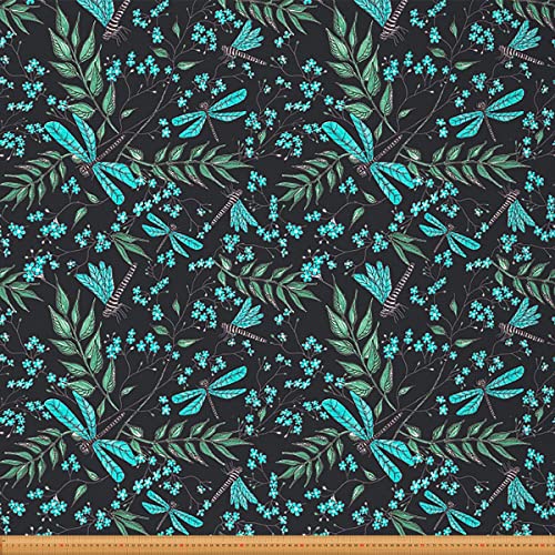 The Yard Libellen-Polsterstoff, schicker Blumenzweig, Garten-Libellen-Stoff für Polster- und DIY-Projekte, Outdoor-Stoff, 92 x 150 cm, Blaugrün / Schwarz von Loussiesd