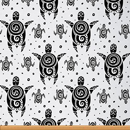 The Yard Meeresschildkröten-Stoff für Reptilien-Schildkröten, Polsterstoff für Stühle, Western-Maori-Stil, wasserdichter Outdoor-Stoff, 276 x 150 cm, Schwarz / Weiß von Loussiesd