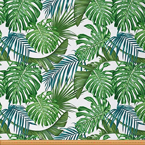 Tropische Blätter Stoff von The Yard Botanical Palm Leaf Hawaiian Island Polsterstoff für Stühle, Sofa, Blätterzweige, Naturthema, Outdoor-Stoff, wasserdicht, 276 x 150 cm, Grün / Blau von Loussiesd