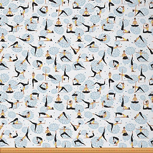 Yoga Stoff Meterware Chakra Lotus Blumen Möbelstoff für Stühle Sofa Couch Zen Spiritueller Outdoor Stoff Wasserdichter Dekorationsstoff 184x150cm Blau Weiß von Loussiesd