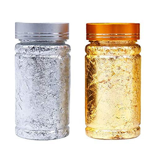 Louttary 2 Stück Metallblätter, Papier, Silber, Blattgold, Flocken für DIY Handwerk, Malerei, Vergoldung Handwerk, Nail Art (Silber/Gold) von Louttary