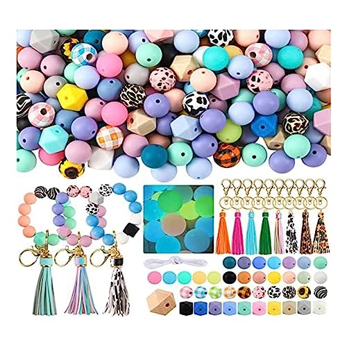 Louttary 221 Stück 15 mm 15 mm Bulk Silikon Gummi Schlüsselanhänger Perlen mit Quasten und Schlüsselkette Ersatzteile Zubehör für DIY Schlüsselanhänger Making Supplies von Louttary