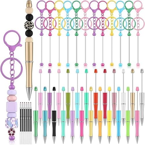 Louttary 36 Perlenstift-Perlen-Schlüsselanhängerstreifen, 12 Perlen-Schlüsselanhängerstreifen, 24 Leere Perlenstifte, Bastelstift-Herstellungsset, Geschenk B, Langlebig, Einfach zu Verwenden von Louttary