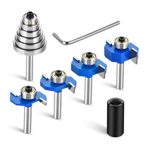 Louttary 4-teiliges Set mit 1/4-Zoll-Schaft mit 6 Kugellagern, Fräsbohrer für Holznut mit Kreiselzange 1/2 Zoll bis 1/4 Zoll von Louttary