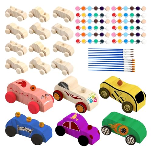 Louttary 42 unfertige Holzautos, Kunsthandwerk, geeignet für Familienaktivitäten von Kindern, Kunstprojekte, Tischlergeschenke von Louttary
