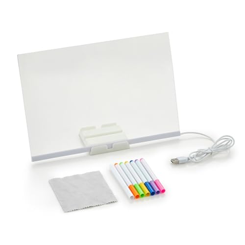 Louttary Acrylschild mit wiederbeschreibbarer Botschaft für Kinder, DIY, Zeichentafel mit 7 Buntstiften, 20 x 20 cm von Louttary