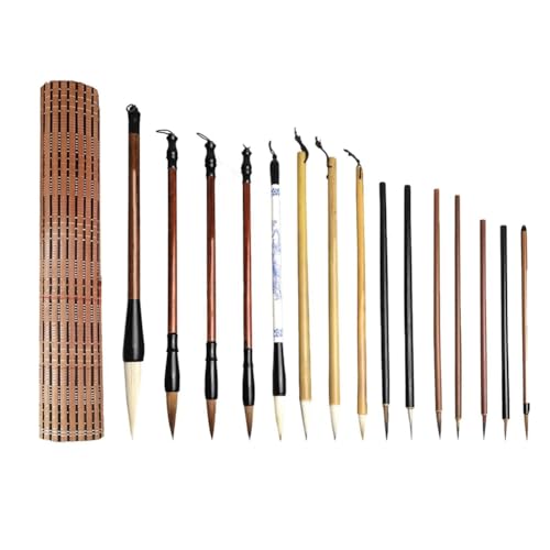 Louttary Chinesische Kalligrafie-Pinsel-Set 15tlg. Chinesische Schreibpinsel-Set mit Bambusstift-Halter Japanische Malpinsel Tintenpinsel von Louttary