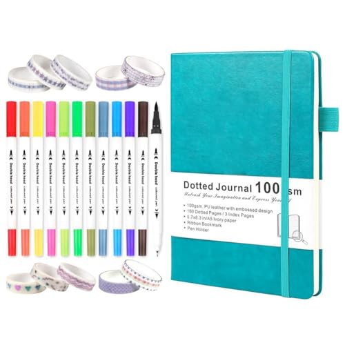 Louttary Dotted Journal Set mit Pinselmarkern mit doppelter Spitze, Washi und Schablonen für Frauen und Jugendliche, Grün von Louttary