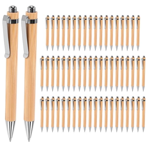 Louttary Einziehbare Kugelschreiber, 60 Stifte aus Holz mit schwarzer Tinte, mittlere Spitze 1,0 mm, einziehbare und austauschbare Mine von Louttary
