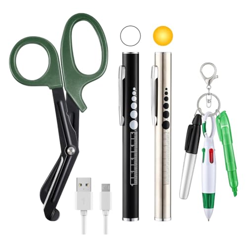 Louttary Krankenschwester-Werkzeugset, Wiederaufladbare Stiftlampe mit LED-Lichtquellen und Pupillometer, 6, mit Schere und Textmarker, Langlebig, Einfach zu Verwenden von Louttary