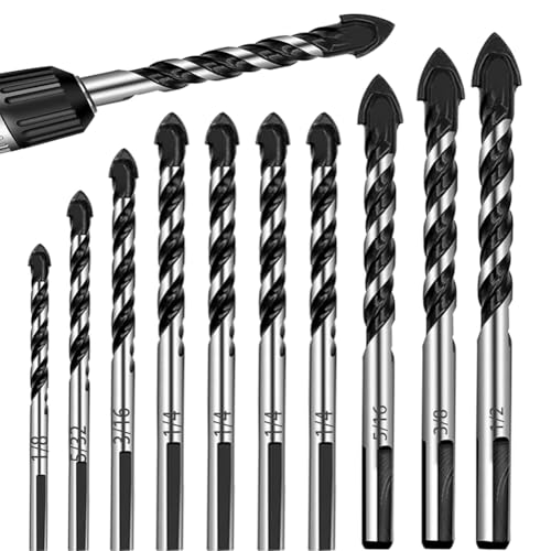 Louttary Mauerbohrer-Set für Glas/Fliesen/Kunststoff/Holz/Beton/Zement/Metall, professionelle Hartmetallbohrer, Set (1/8-1/2 Zoll) von Louttary