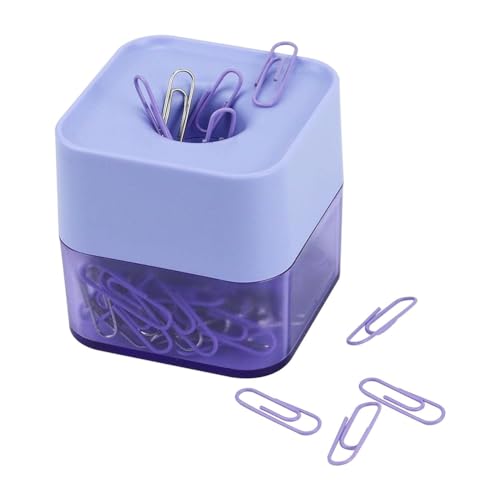 Louttary Neue Zweifarbige Büroklammern in Elegantem, Magnetischem, Mattiertem, Quadratischem Klammerhalter, 28 Mm, 130 Klammern Pro Box, Langlebig, Einfach zu Verwenden (Lila) von Louttary
