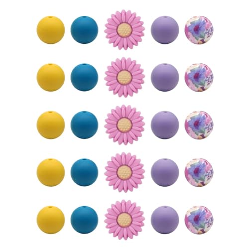 Louttary Pfirsichweiße Gänseblümchen-Blumenform, Lose Silikonperlen, Abstandshalterperlen mit Elastischem Seil Louttary Pfirsichweiße Gänseblümchen-Blumenform, Lose Silikonperlen, Abstandshalterperlen mit Elastischem Seil von Louttary
