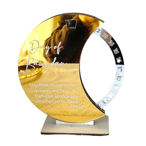 Louttary Ramadan Mubarak Countdown Acryl Mond Ornament Ramadan Tisch Dekoration Gold + Silber von Louttary