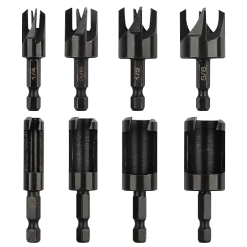 Louttary Set mit 8 Holzfräsern mit Sechskantschaft, 1/4 Zoll, gerades und konisches Schneidwerkzeug von Louttary