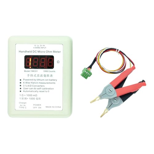 Louttary Tragbares DC-Milliohmmmeter-Messgerät mit niedrigem Widerstand, Kelvin-Messgerät mit vier Drähten, wiederaufladbar, 20R, 1-1999 MΩ, große Zange von Louttary