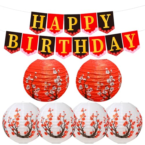 Lovarywow Hibachi Geburtstagsparty-Dekorationen – 8 Stück japanische Hibachi-Party-Dekorationen, Happy Birthday-Banner, rot-weiße Pflaume, japanische Laterne, Party-Dekoration, Lovarywow Hibachi Geburtstagsparty-Dekorationen – 8 Stück japanische Hibachi-Party-Dekorationen, Happy Birthday-Banner, rot-weiße Pflaume, japanische Laterne, Party-Dekoration, von Lovarywow