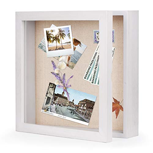 Love-KANKEI 3D Bilderrahmen 28 x 28 cm Holz Objektrahmen zum Befüllen Shadow Box Frame mit 8 Stecknadeln , Geschenk für Familie Freunde usw. (Weiß) von Love-KANKEI
