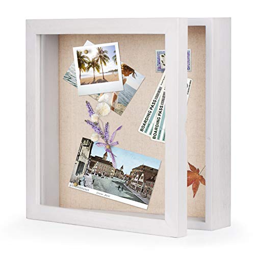 Love-KANKEI 3D Bilderrahmen 28 x 28 cm Holz Objektrahmen zum Befüllen Shadow Box Frame mit 8 Stecknadeln, Geschenk für Familie Freunde usw. (Weiß) von Love-KANKEI