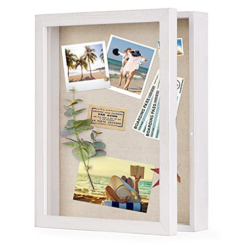 Love-KANKEI 3D Bilderrahmen 28 x 35 cm Holz Objektrahmen zum Befüllen Shadow Box Frame mit 8 Stecknadeln, Geschenk für Familie Freunde usw. (Weiß) von Love-KANKEI