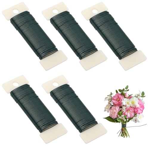 5 Stück grüne Blumendraht, 80 Yards 22 Gauge, flexibler Paddeldraht, Floristendraht, grüner Kranzdraht zum Basteln, Girlanden und Blumenarrangements von LoveBB