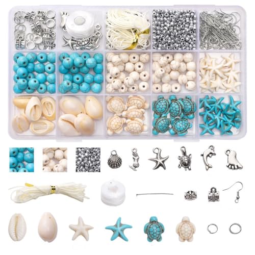 715 Stück Ocean Schmuckherstellungsset, Blau-Weiß Schildkröten Perlen Mit Loch Silber Schildkröte Seestern Muschel Meerjungfrau Delphin Sea Life Anhänger Für DIY Halskette Ohrringe Armband Zubehör 715 Stück Ocean Schmuckherstellungsset, Blau-Weiß Schildkröten Perlen Mit Loch Silber Schildkröte Seestern Muschel Meerjungfrau Delphin Sea Life Anhänger Für DIY Halskette Ohrringe Armband Zubehör von LoveFirst