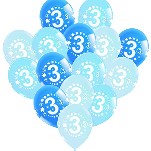 15 Luftballons 3. Geburtstag Junge • Premium Ballons Helium geeignet • 3 Farben Blau, Babyblau, Eisblau • Zahl 3 • 4 Seiten Druck • Deko Junge 3 Jahre • 100% Naturlatex, Bio abbaubar von Loveballoons