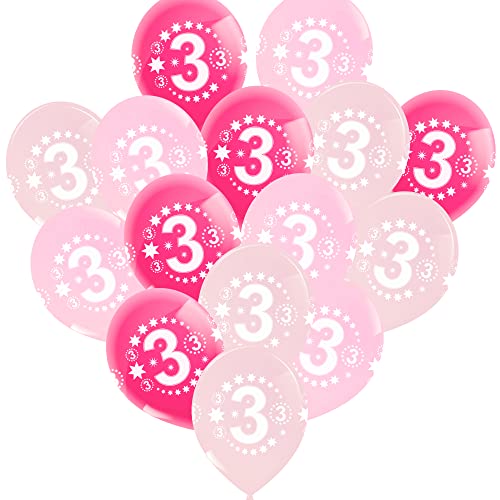 15 Luftballons 3. Geburtstag Mädchen • Premium Ballons Helium geeignet • 3 Farben Rosa, Pink, Soft Rosa • Zahl 3 • 4 Seiten Druck • Deko Mädchen 3 Jahre • 100% Naturlatex, Bio abbaubar von Loveballoons