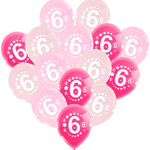15 Luftballons 6. Geburtstag Mädchen • Zahl 6 • Premium Ballons Helium geeignet • 3 Farben Rosa, Pink, Soft Rosa • 4 Seiten Druck • Deko Mädchen 6 Jahre • 100% Naturlatex, Bio abbaubar von Loveballoons