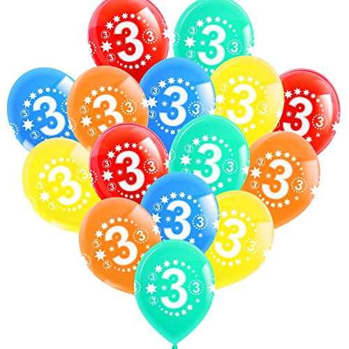 15 Luftballons Geburtstag • Zahl 3 Druck 4 seitig • Premium Ballons Helium geeignet • 5 Farben Blau, Rot, Gelb, Orange, Grün • Geburtstagsdeko 3 Jahre • 100% Naturlatex • Bio abbaubar von Loveballoons