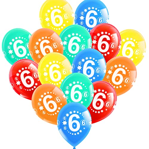 15 Luftballons Geburtstag • Zahl 6 Druck 4 seitig • Premium Ballons Helium geeignet • 5 Farben Blau, Rot, Gelb, Orange, Grün • Geburtstagsdeko 6 Jahre • 100% Naturlatex • Bio abbaubar von Loveballoons