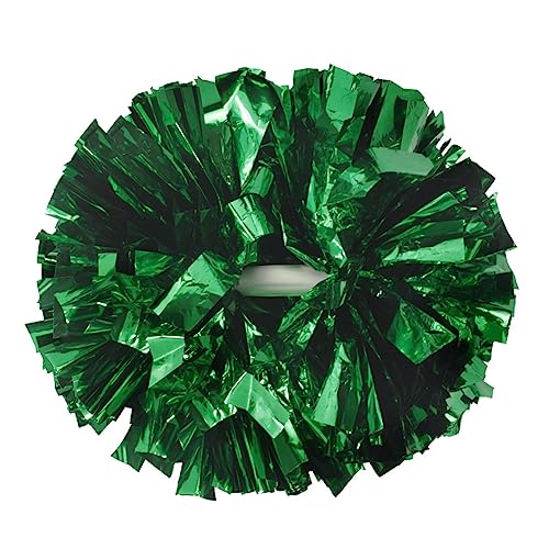 Lovecheer 2 grüne Pompons für Cheerleading, metallische Cheerleading-Pompons mit Taktstockgriff, für Sport, Team, Geist, Basketball, Fußball, Halloween, Party, Anfeuern von Lovecheer