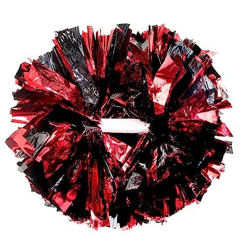 Lovecheer Pompons mit Taktstockgriff für Sportteam, Geist Tanzparty, Rot und Schwarz, Metallic, 2 Stück von Lovecheer