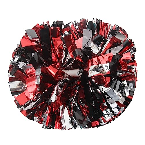 Lovecheer 2 x schwarz-rote und silberfarbene Metallic-Pompons, Cheerleading mit Griff, für Tanz, Party, Sport, Teamgeister von Lovecheer