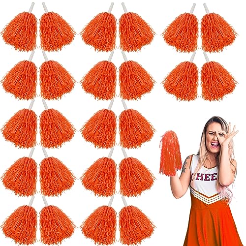 Lovecheer 24 orangefarbene Pompons, Cheerleader-Pom-Poms aus Kunststoff, Cheerleader-Poms mit Griff, für Sport, temperamentvolle Tanzpartys, Aufführungen von Lovecheer