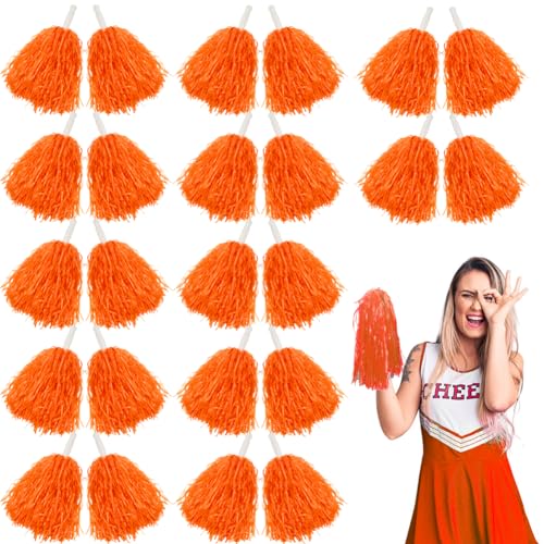 Lovecheer 24 orangefarbene Pompons, Cheerleader-Pom-Poms aus Kunststoff, Cheerleader-Poms mit Griff, für Sport, temperamentvolle Tanzpartys, Aufführungen von Lovecheer