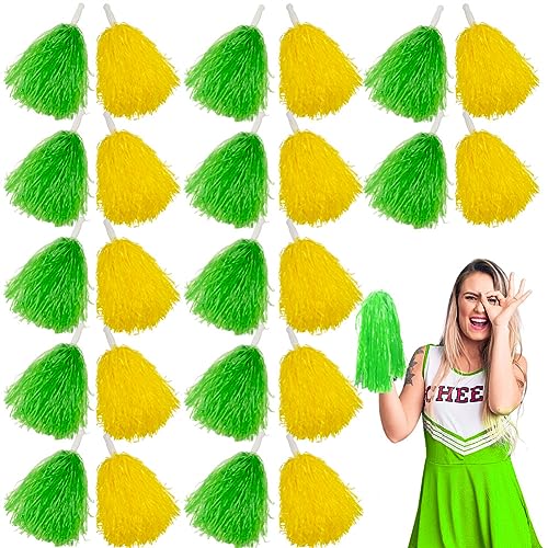 Lovecheer Cheerleader-Pompons, grün und gelb, Kunststoff, Cheerleader-Pompons mit Griff, für Sport, temperamentvolle Tanzpartys, Aufführungen, 24 Stück Lovecheer Cheerleader-Pompons, grün und gelb, Kunststoff, Cheerleader-Pompons mit Griff, für Sport, temperamentvolle Tanzpartys, Aufführungen, 24 Stück von Lovecheer