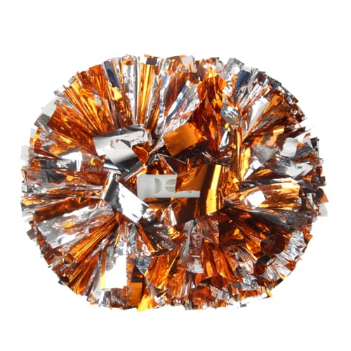 Lovecheer Cheerleader-Pompons, metallisch, mit Griff, für Sport, Team, Spirituosen, Cheerleader, Tanztraining, Orange und Silber, 2 Stück von Lovecheer
