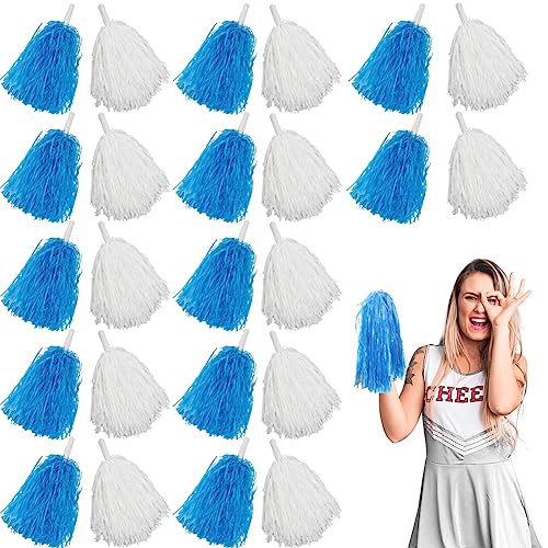 Lovecheer Cheerleader-Pompons mit Griff für Sport, temperamentvollen Tanz und Partyaufführungen, Blau und Weiß, 24 Stück von Lovecheer