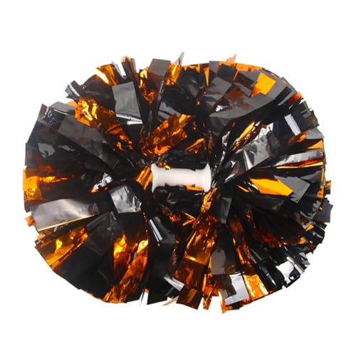 Lovecheer Pompons mit Griff, für Cheerleader, Kinder, Erwachsene, Tanzparty, Cheerleader, Sport, Team, Spirituosen, Metallic-Schwarz und Orange, 2 Stück von Lovecheer
