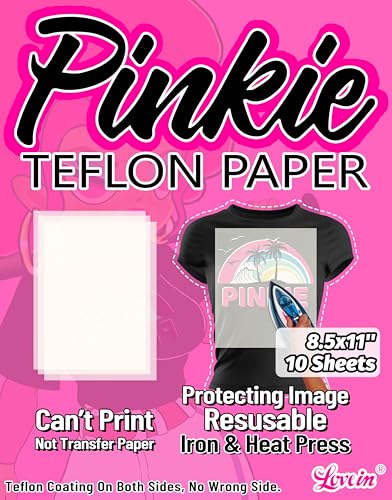 Pinkie Antihaft-Teflon-Papier für Transferfolie (10 Blatt, 21,6 x 27,9 cm), wiederverwendbar, hitzebeständig, perfekt für Wärmeübertragungspapier für Bastelbedarf von Lovein