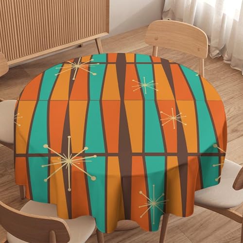 Mid Century Moderne Tischdecke, geometrisch, Retro, bunte Kunst-Tischdecke für Bauernhaus, Zuhause, Küche, Esszimmer, Party, Terrasse, Innen- und Außenbereich, rund, 127 x 127 cm von Lovelockring