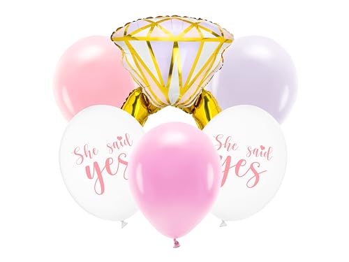Ballonset "She Said Yes" 6 teiliges Set mit Folienballon Ring 60 x 95 cm, pastellfarbenen Latexballons 30 cm perfekte Dekoration für süße Verlobung party Junggesellinnenabschied Brautparty Hochzeit von Lovely Balloon