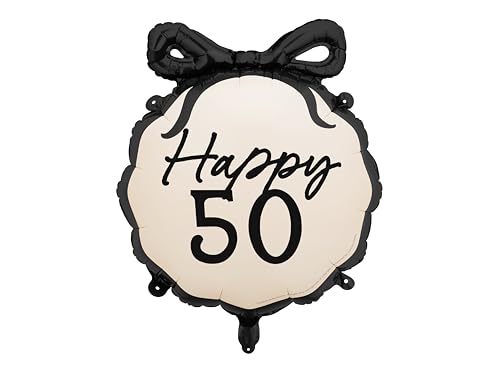 Folienballon „Happy 50“ – Edle Geburtstagsdeko in Schwarz-Weiß – 57,5 x 56 cm – Hochwertiger Helium- und süße Luftballon für stilvolle Feiern – Wiederverwendbar und langlebig (Folienballon Happy 50) von Lovely Balloon