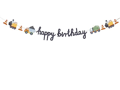 Happy Birthday-Banner BAU-Themenparty – 2m, DIY-Dekoration für Kindergeburtstage DIY Geburtstagsbanner, mit Baufahrzeug-Motiven, Partyzubehör geburtstag WIEDERVERWENDBAR von Lovely Balloon