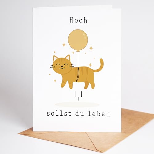 Lovely Cards - Geburtstagskarte Katze Hoch sollst du Leben! - Geschenk für Katzenliebhaber - Katzen Geschenke für Frauen - Geburtstagskarte für Frauen lustig - Klappkarte DIN-A6 von Lovely Cards